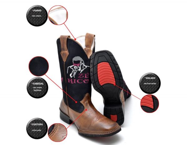 BOTA COUNTRY MASCULINA ZE RICO - COURO LEGITMO
